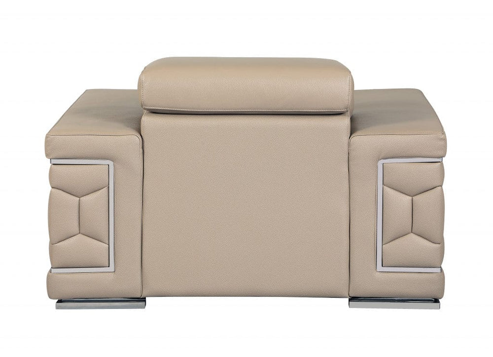 47" Beige And Silver Faux Leather Club Chair - Homeroots