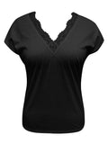 Full Size Lace Detail V-Neck Short Sleeve Blouse - Trendsi - Flyclothing LLC