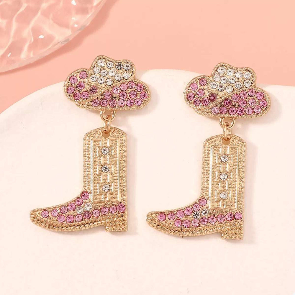 Rhinestone Cowboy Boot Dangle Earrings - Trendsi - Flyclothing LLC
