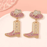 Rhinestone Cowboy Boot Dangle Earrings - Trendsi - Flyclothing LLC