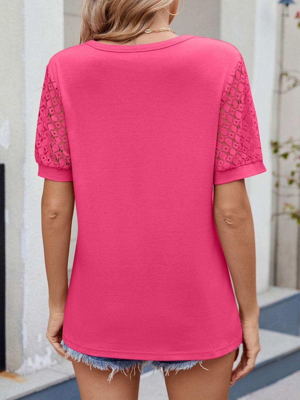 Lace Short Sleeve T-Shirt - Trendsi - Flyclothing LLC