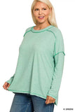 Zenana Full Size Melange Hacci Exposed Seam Hi-low Tee Plus Size - Trendsi - Flyclothing LLC