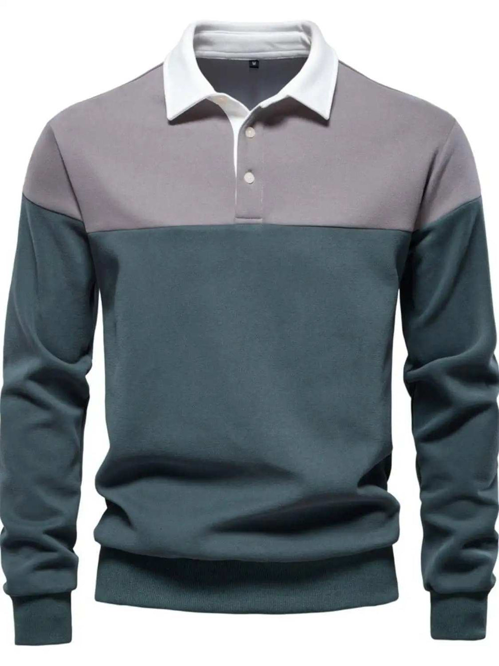 Men's Collared Neck Contrast Long Sleeve Polo - Trendsi - Flyclothing LLC