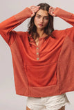 BiBi French Terry Knit Side Block Buttoned Henley Top - Trendsi - Flyclothing LLC