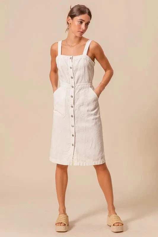 SO ME Button Down Pocket Front Pinafore Dress - Trendsi - Flyclothing LLC