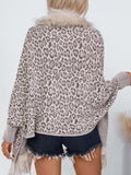 Fringe Leopard Open Front Long Sleeve Poncho - Trendsi - Flyclothing LLC