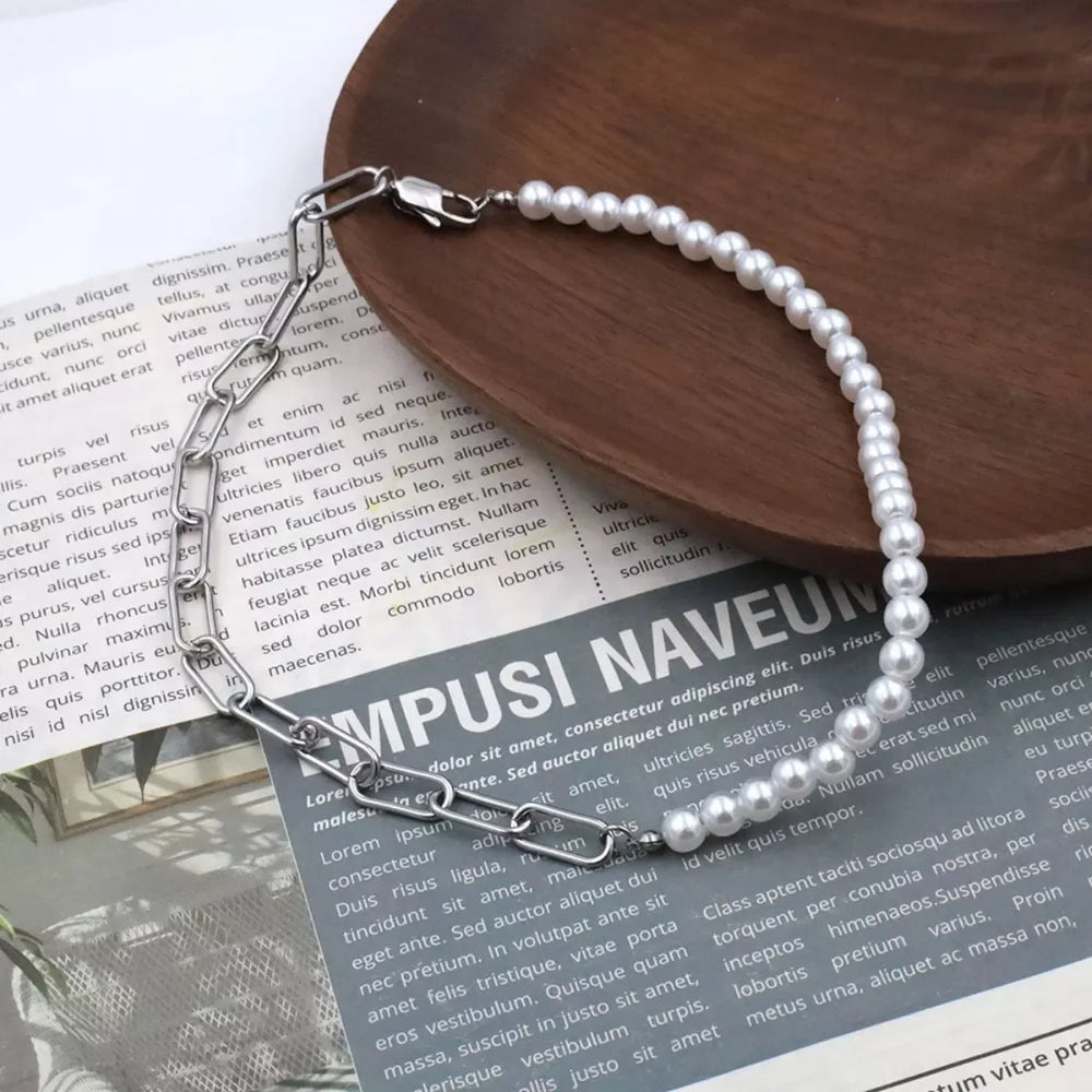 Pearl & Chain Link Necklace - Trendsi - Flyclothing LLC