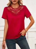 Lace Mesh Panel Short Sleeve Blouse - Trendsi - Flyclothing LLC