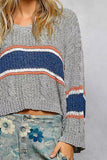 POL V-Neck Striped Pattern Cropped Knit Top with Cable Knit Detail - Trendsi - Flyclothing LLC