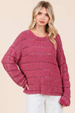 Mittoshop Openwork Round Neck Drop Shoulder Sweater - Trendsi - Flyclothing LLC