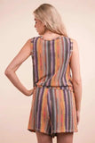 VERY J Crochet Multi Color Striped Casual Summer Romper - Trendsi - Flyclothing LLC