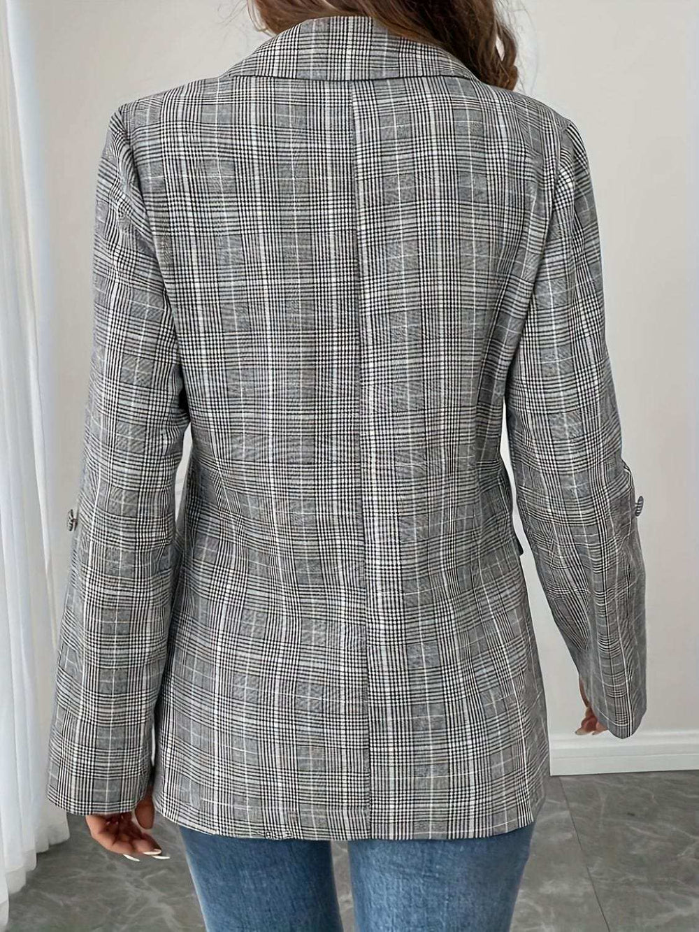 Single-Breasted Lapel Collar Plaid Blazer - Trendsi - Flyclothing LLC