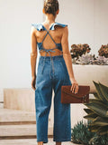 Ruffled Backless Sleeveless Denim Jumpsuit - Trendsi - Flyclothing LLC