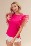 BiBi Pearl Decor Mesh Ruffle Sleeve Top - Trendsi - Flyclothing LLC