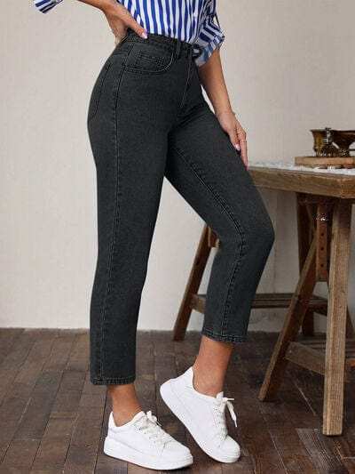 High Waist Jeans with Pockets - Trendsi - Flyclothing LLC