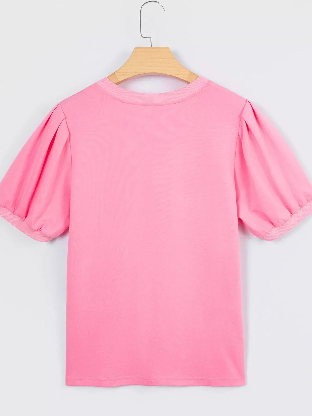 Solid Color V Neck Short Puff Sleeve Blouse - Trendsi - Flyclothing LLC