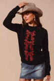 SO ME Sequins Bow Ribbon Embellished Christmas Sweater - Trendsi - Flyclothing LLC