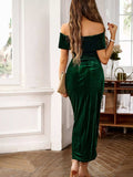 Velvet Off-Shoulder Ruched Midi Dress - Trendsi - Flyclothing LLC