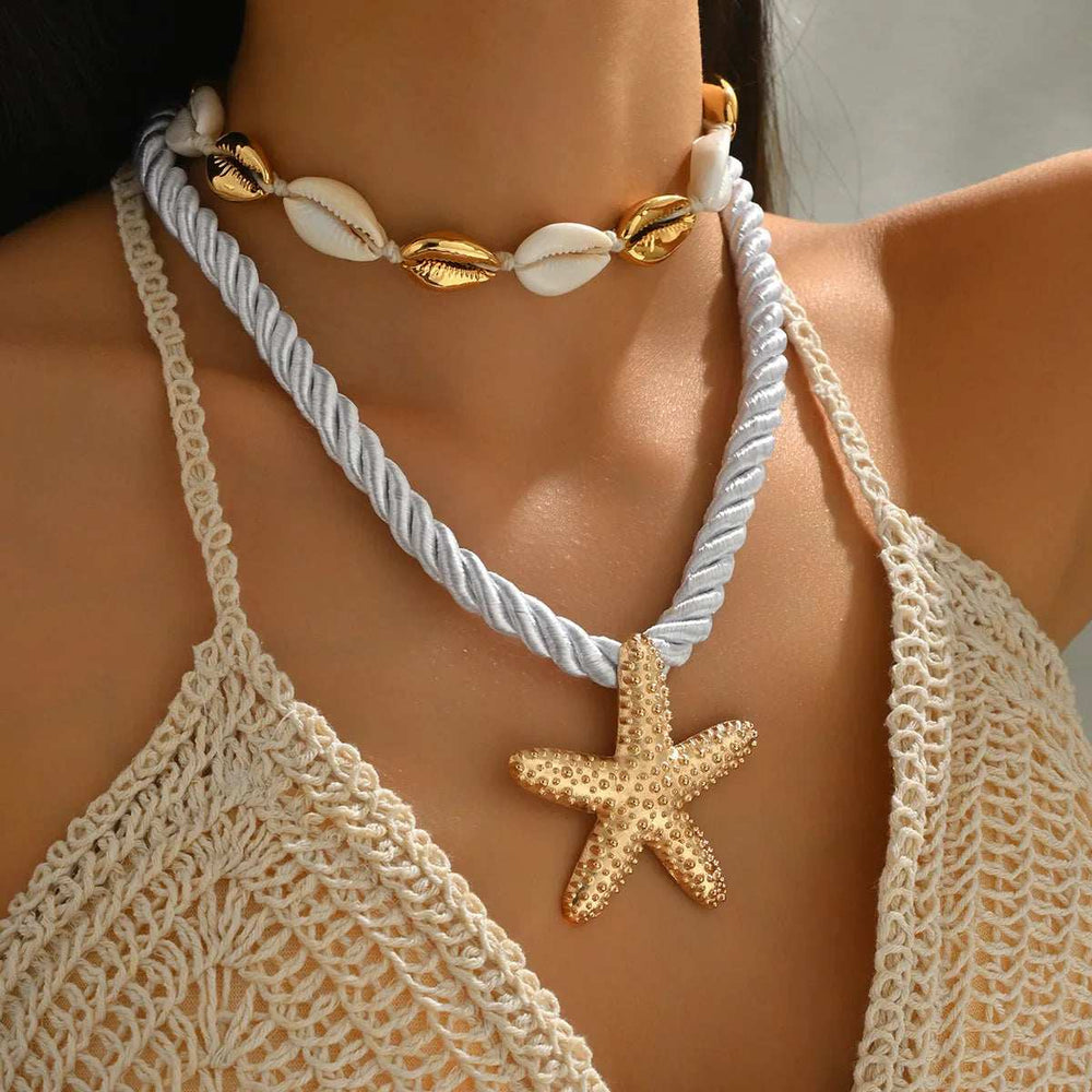2-Piece Beaded Shell Starfish Rope Necklace - Trendsi - Flyclothing LLC