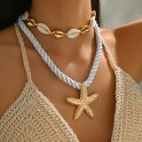 2-Piece Beaded Shell Starfish Rope Necklace - Trendsi - Flyclothing LLC