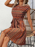 Printed Round Neck Cap Sleeve Dress - Trendsi - Flyclothing LLC