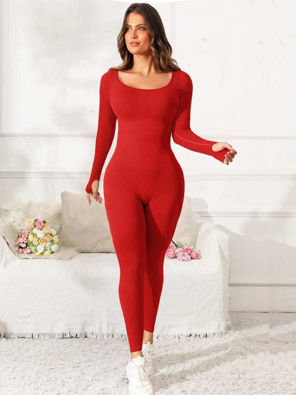 Scoop Neck Long Sleeve Active Jumpsuit - Trendsi - Flyclothing LLC