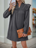 Perfee Ruffled Notched Long Sleeve Mini Dress - Trendsi - Flyclothing LLC
