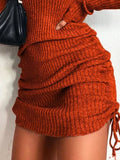 Full Size Ribbed Knit Drawstring Bodycon Sweater Dress Plus Size - Trendsi - Flyclothing LLC