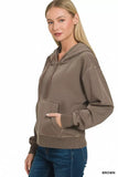 Zenana Fleece Pigment Dye Half Zip Kangaroo Pocket Hoodie - Trendsi - Flyclothing LLC