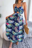 Botanical Print Tied Backless Cutout Slit Dress - Trendsi - Flyclothing LLC