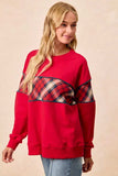 BiBi Christmas Theme Plaid Block Sweatshirt with Binding - Trendsi - Flyclothing LLC