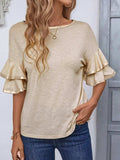 Round Neck Flounce Sleeve T-Shirt - Trendsi - Flyclothing LLC