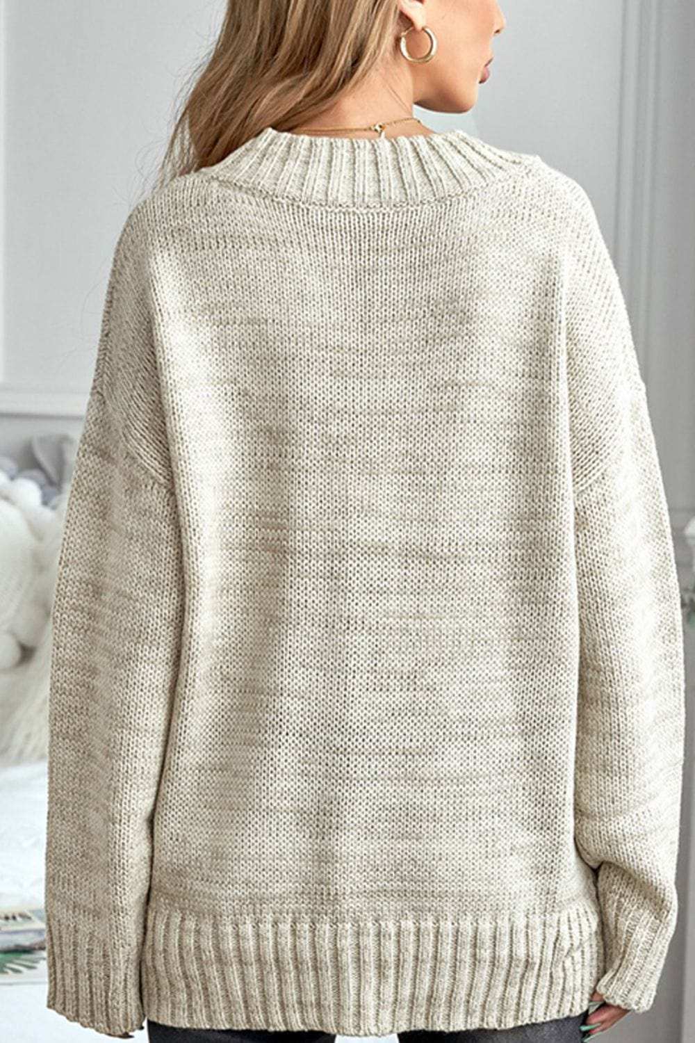 V-Neck Dropped Shoulder Sweater - Trendsi - Flyclothing LLC