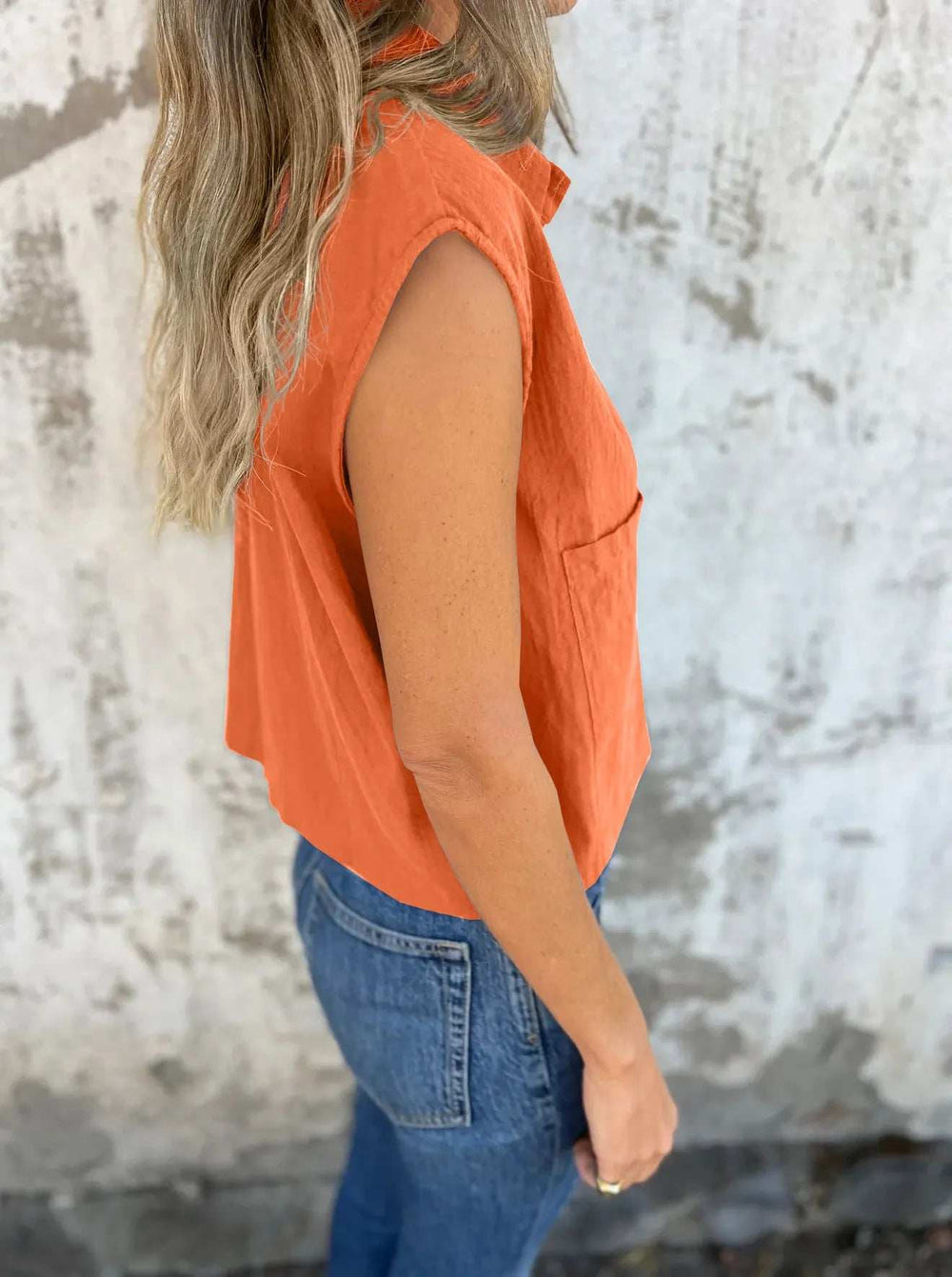 Full Size Button Down Cap Sleeve Linen Shirt Plus Size - Trendsi - Flyclothing LLC