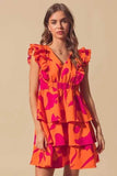 SO ME Floral V Neck Layered Dress with Elasticized Waist - Trendsi - Flyclothing LLC