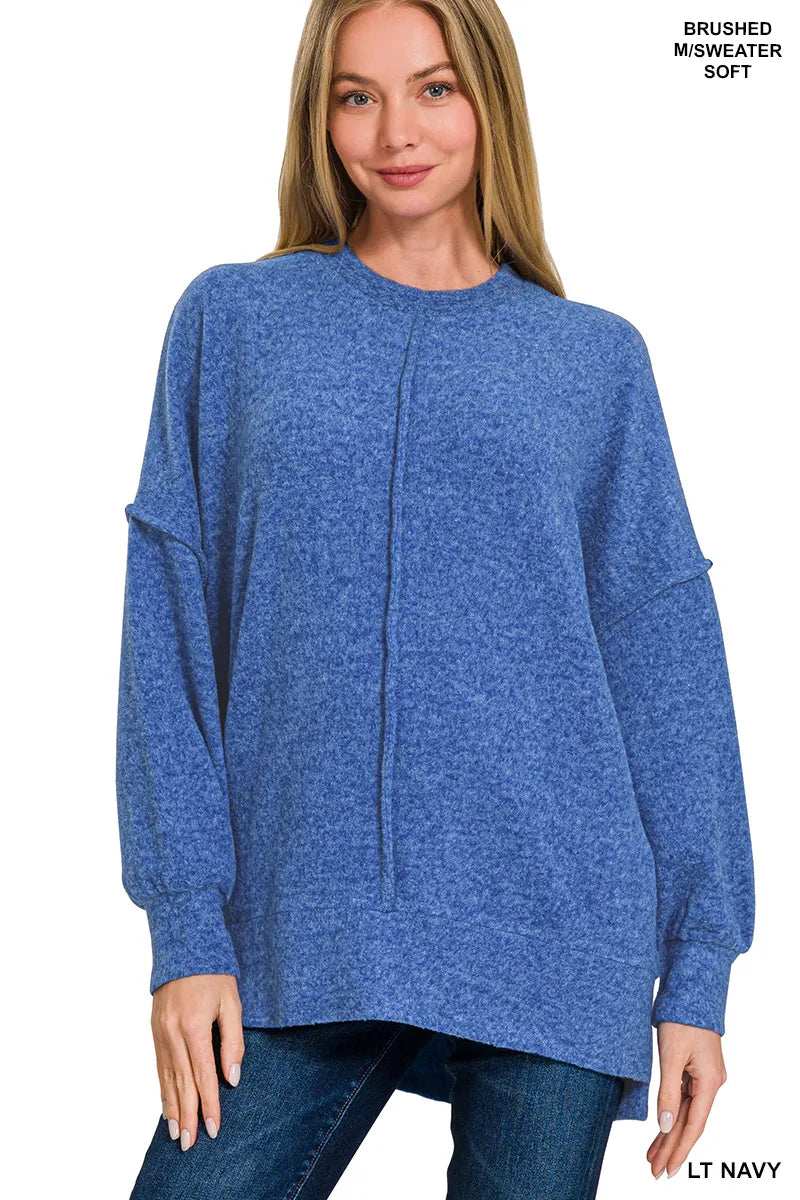 Zenana Brushed Melange Hacci Oversized Sweater - Trendsi - Flyclothing LLC