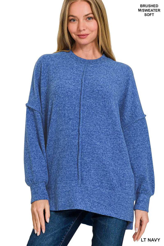 Zenana Brushed Melange Hacci Oversized Sweater - Trendsi - Flyclothing LLC