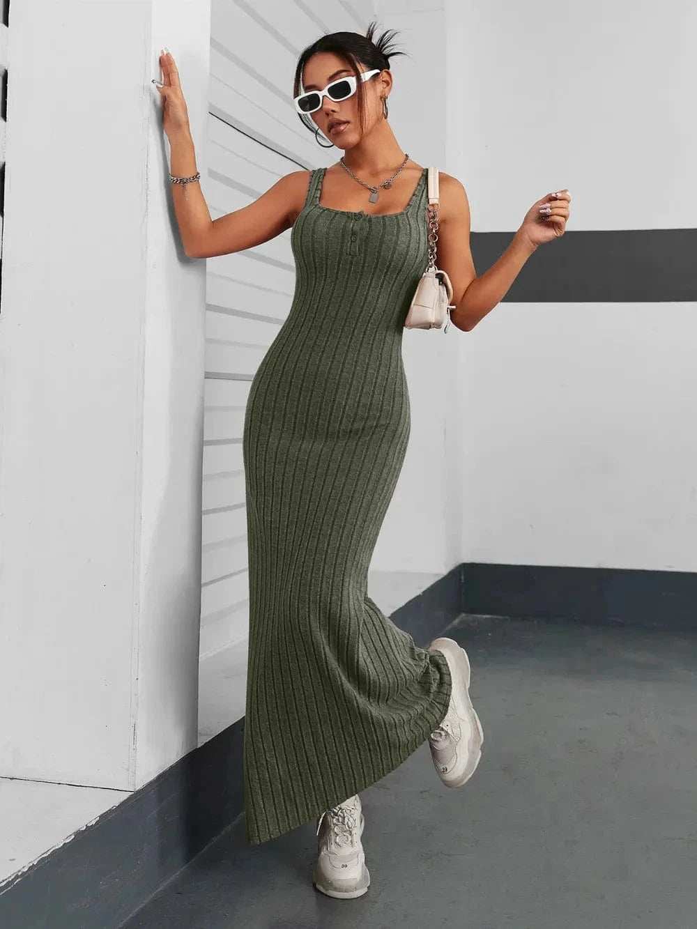 Ribbed Maxi Tank Dress - Trendsi - Flyclothing LLC