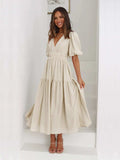 Tiered Surplice Half Sleeve Midi Dress - Trendsi - Flyclothing LLC