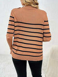 Striped Round Neck Half Sleeve Knit Top - Trendsi - Flyclothing LLC