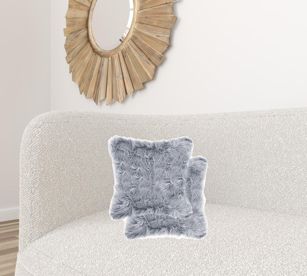 18" X 18" X 5" Grey Faux Fur Pillow 2 Pack - Homeroots - Flyclothing LLC