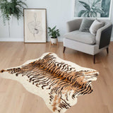 4' X 5' Brown and Black Faux Fur Tiger Print Shag Area Rug - Homeroots - Flyclothing LLC