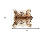 4' X 5' Brown and Black Faux Fur Tiger Print Shag Area Rug - Homeroots - Flyclothing LLC