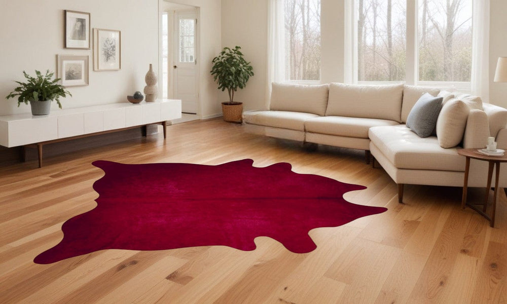 72" X 84" Burgundy Cowhide Rug - Homeroots - Flyclothing LLC