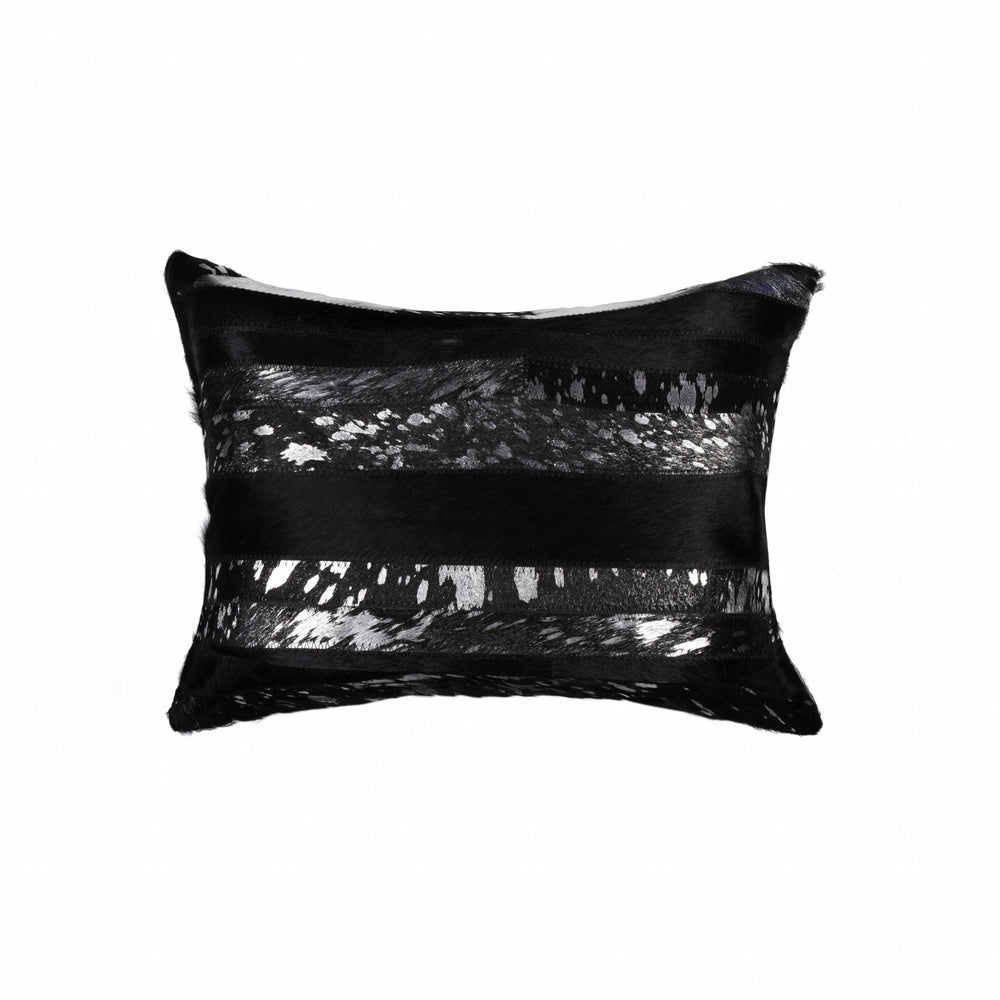 12" X 20" Black and Silver Cowhide Throw Pillow - Homeroots - Flyclothing LLC