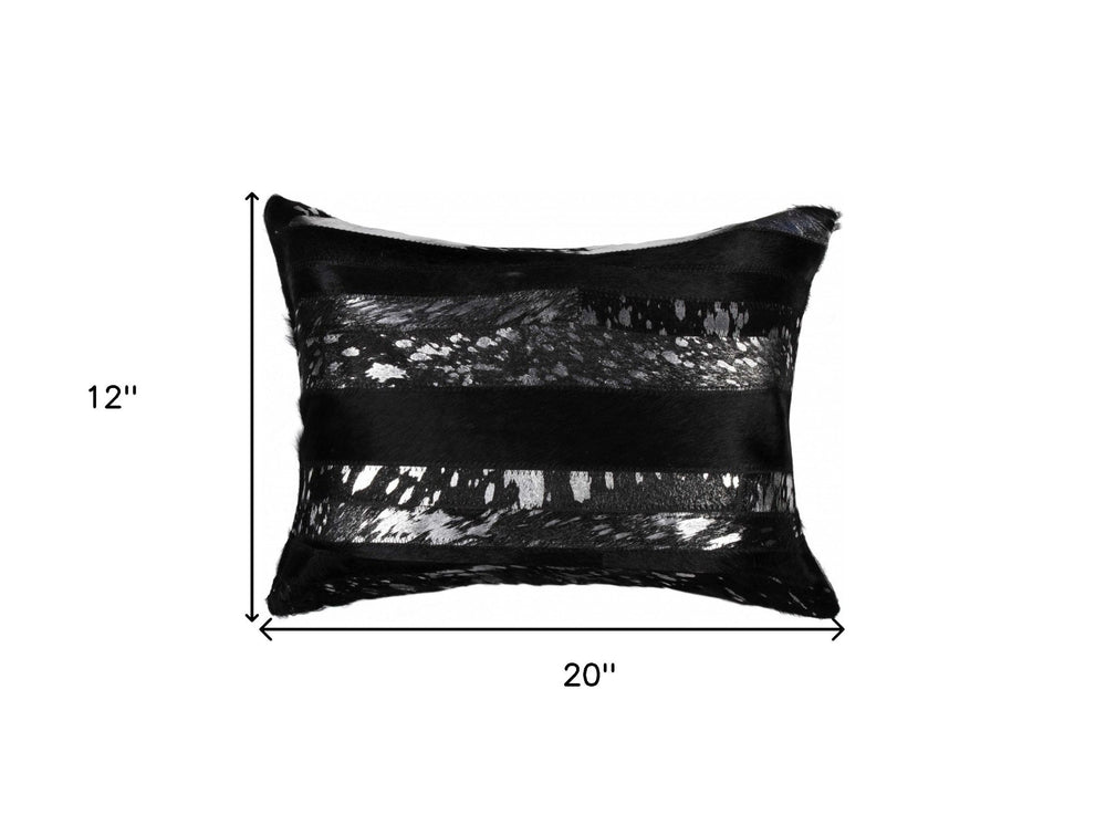 12" X 20" Black and Silver Cowhide Throw Pillow - Homeroots - Flyclothing LLC