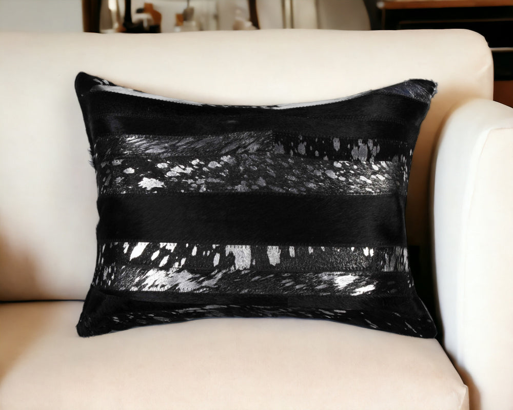 12" X 20" Black and Silver Cowhide Throw Pillow - Homeroots - Flyclothing LLC