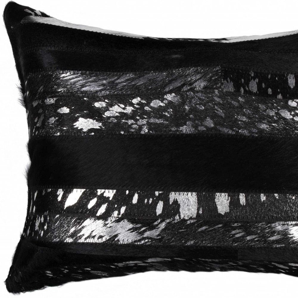 12" X 20" Black and Silver Cowhide Throw Pillow - Homeroots - Flyclothing LLC