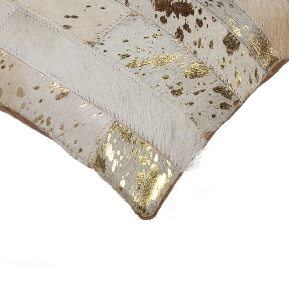12" X 20" Natural & Gold Cowhide Throw Pillow - Homeroots - Flyclothing LLC