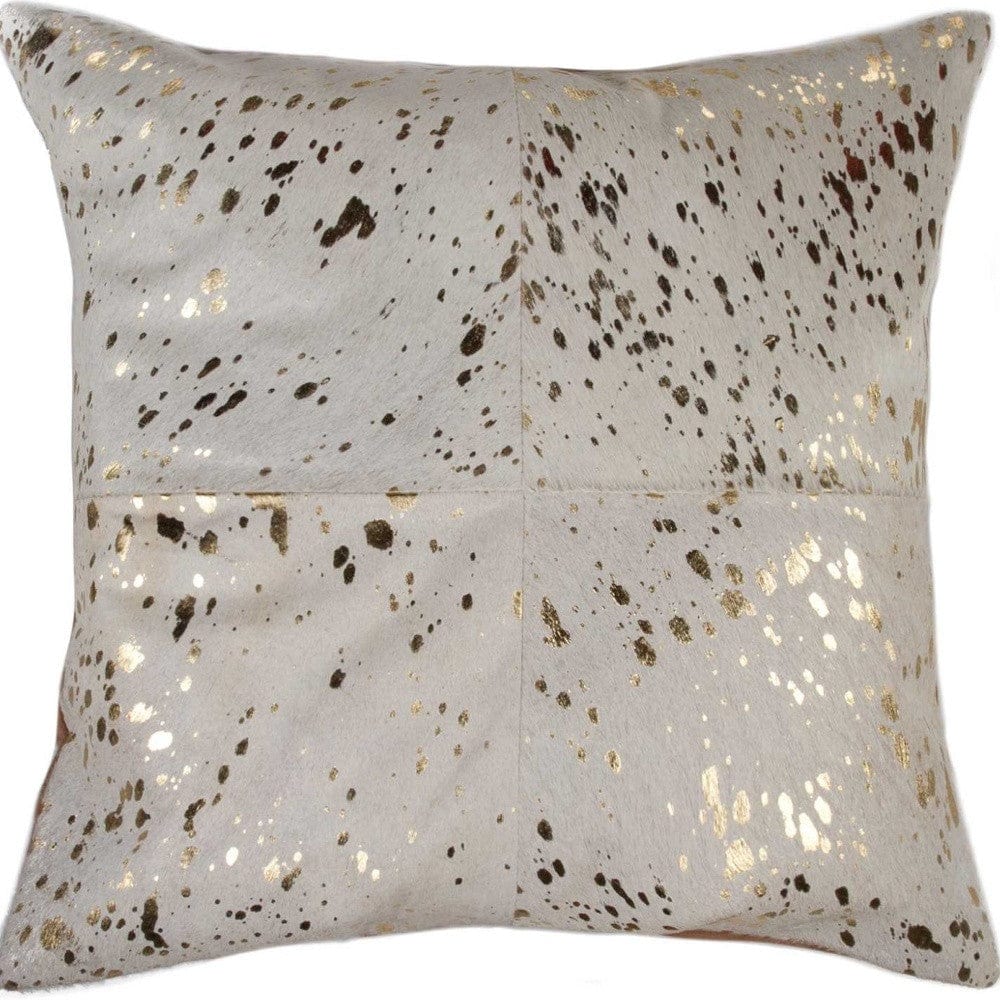 18" Natural & Gold Cowhide Throw Pillow - Homeroots - Flyclothing LLC